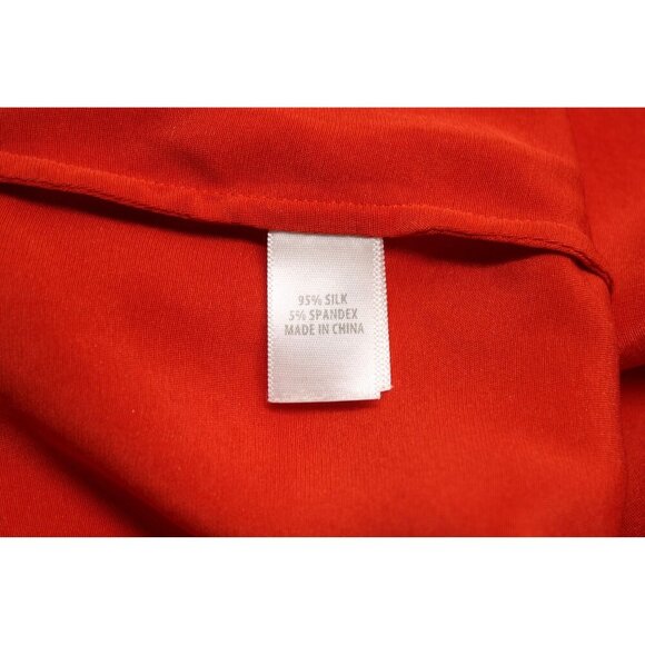 St. John Women's Short Sleeve Round Neck Silk Blouse Side Zip Orange Red Sz L - Picture 10 of 12
